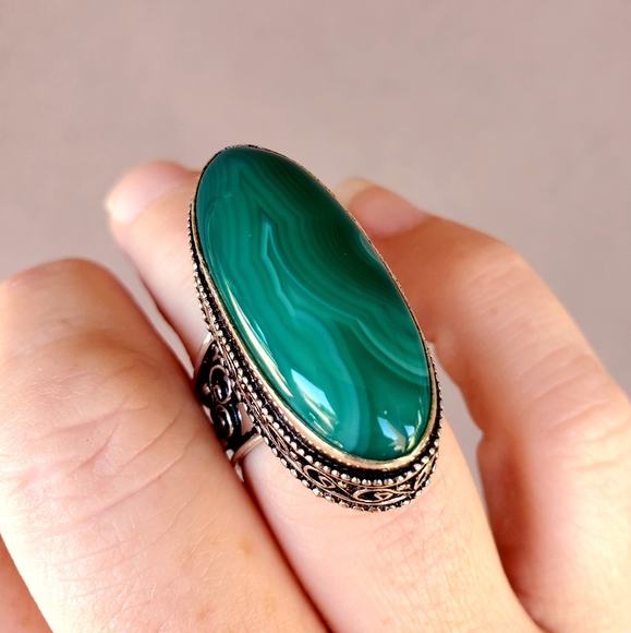 New Oversized Botswana Agate 925 Silver Ring. - Picture 1 of 11